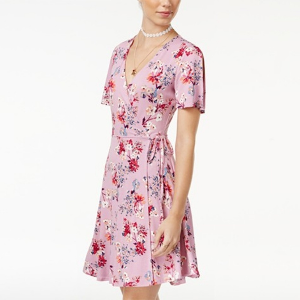 Hippie Rose Pink Floral Print Wrap Dress, size small